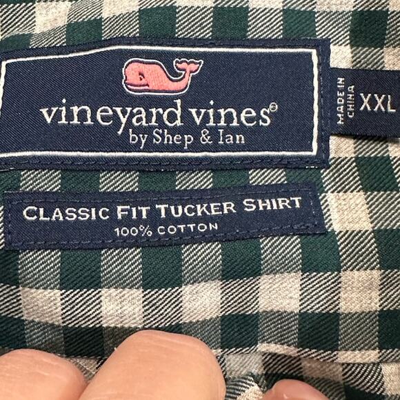 Vineyard Vines Mens XXL Dark Green and Lt. Gray Checked Long Sleeve Shirt - Picture 3 of 6